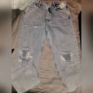 Free People Jeans Tapered Baggy Boyfriend in Purple Rock Distressed Hem NWT